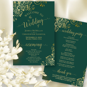 Gold Lace over Emerald Green Budget Wedding Progra