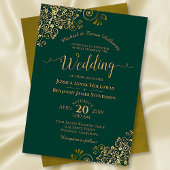 Gold Lace over Emerald Green Elegant Formal Weddin Kaart