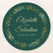 Gold Lace over Emerald Green Elegant Wedding Ronde Kartonnen Onderzetter (Voorkant)