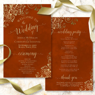 Gold Lace over Rust Oranje Budget Wedding Programm