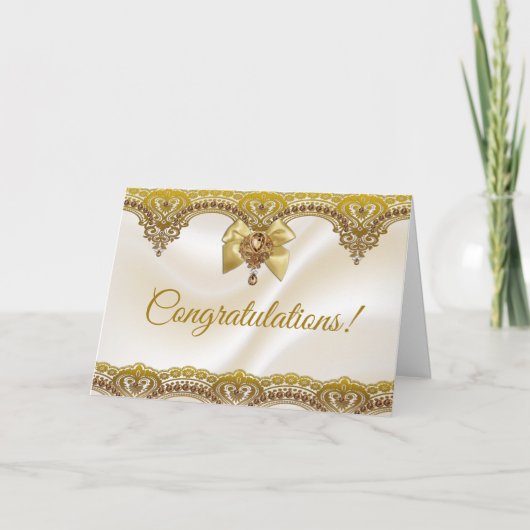 Gold Lace over Satin Jwish Wedding Gefeliciteerd Kaart (Voorkant)