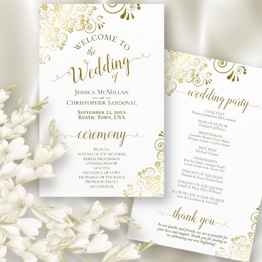 Gold Lace over White Elegant Budget Wedding Progra