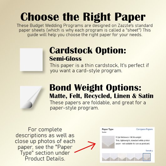 Gold Lace over White Elegant Budget Wedding Progra