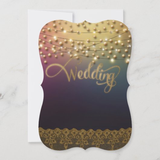 Gold Lace Paars onder de Stars Wedding Inviting Kaart (Achterkant)