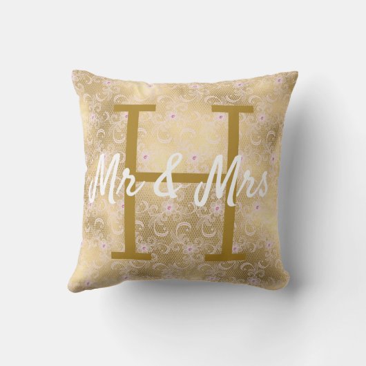 Gold Lace Pattern Monogram Cushion Kussen (Achterkant)