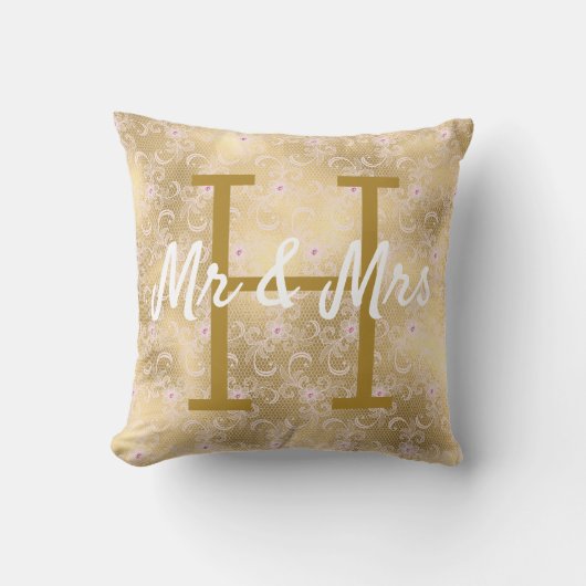 Gold Lace Pattern Monogram Cushion Kussen (Voorkant)