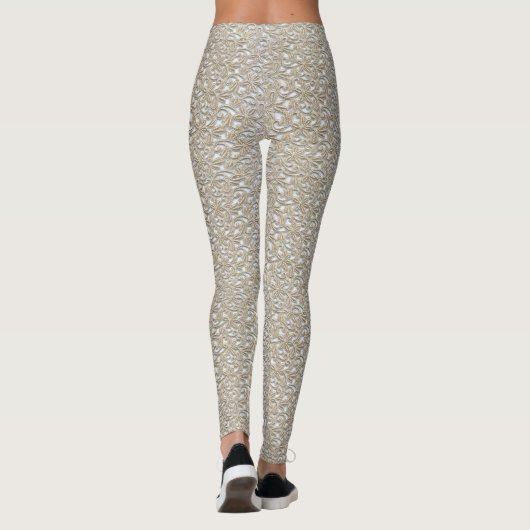 Gold Lace Pattern Yoga Gym oefent Leggings Pants u (Achterkant)