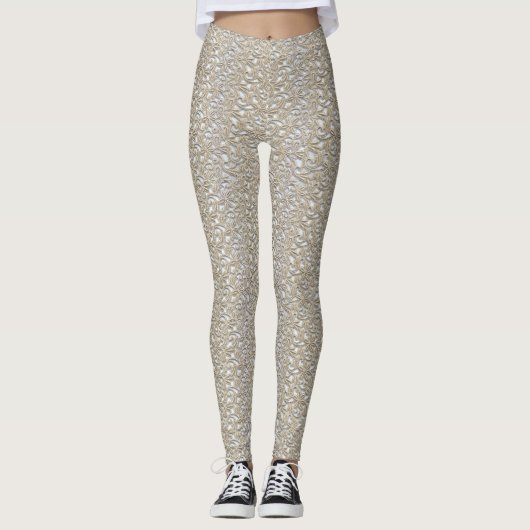 Gold Lace Pattern Yoga Gym oefent Leggings Pants u (Voorkant)