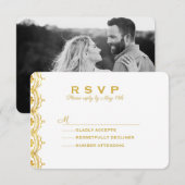Gold Lace Photo Wedding RSVP Kaartje (Voorkant / Achterkant)