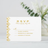 Gold Lace Photo Wedding RSVP Kaartje (Staand voorkant)