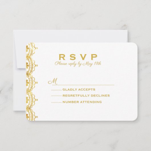 Gold Lace Photo Wedding RSVP Kaartje (Voorkant)
