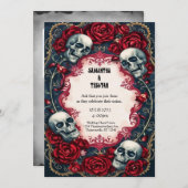 Gold Lace Rozen Skulls Gothic Wedding Kaart (Voorkant / Achterkant)