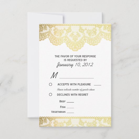 Gold Lace RSVP met maaltijdopties (Voorkant)