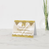 Gold Lace Satin Ribbon 50th Golden Anniverary Kaar Kaart (Voorkant)