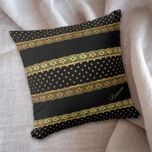 Gold Lace Stripe Polkadot Black Kussen