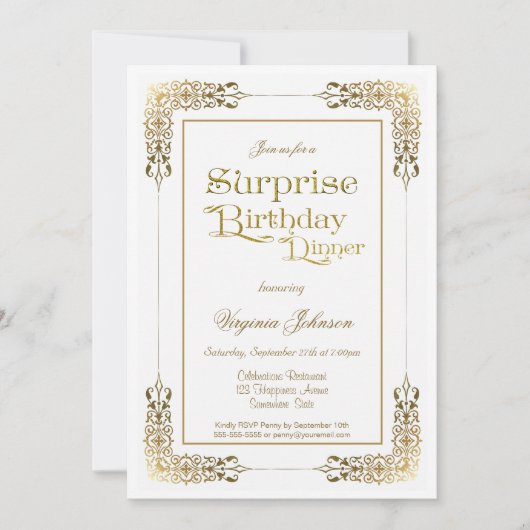  Gold Lace Surprise Birthday Dinner Party Kaart (Voorkant)