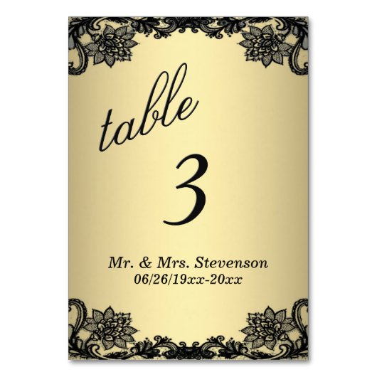 Gold Lace Table Number Kaart (Voorkant)