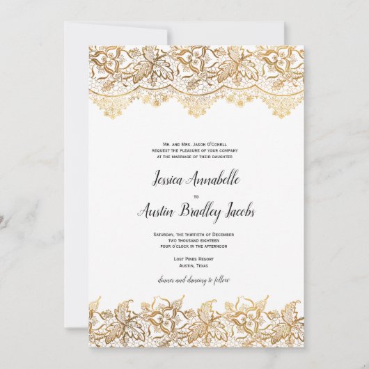 Gold Lace Wedding Invitation  Boho Kaart (Voorkant)