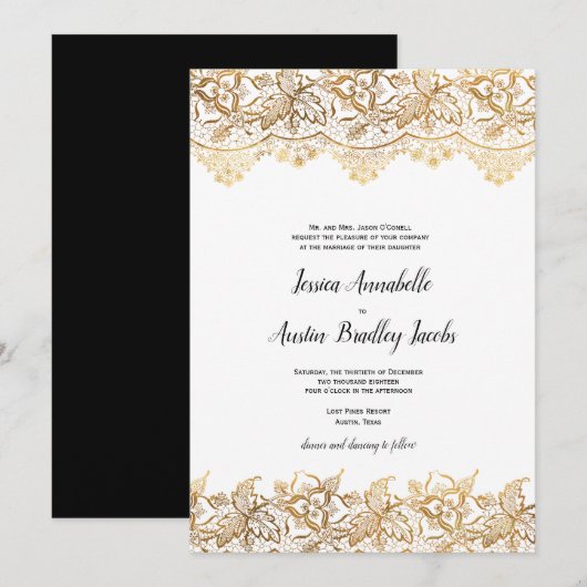 Gold Lace Wedding Invitation  Boho Kaart (Voorkant / Achterkant)
