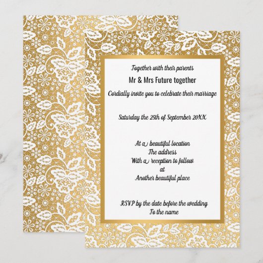 GOLD LACE WEDDING INVITATION KAART (Voorkant / Achterkant)