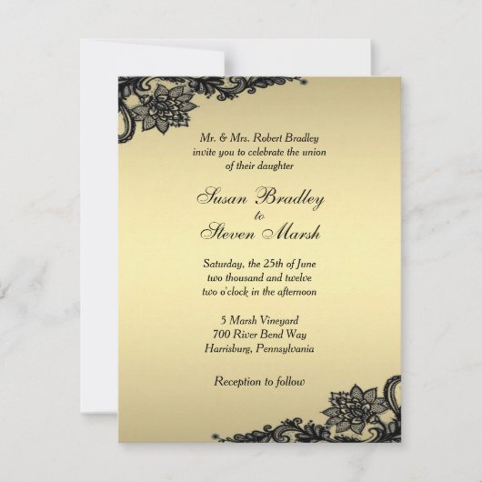 Gold Lace Wedding Uitnodiging (Voorkant)