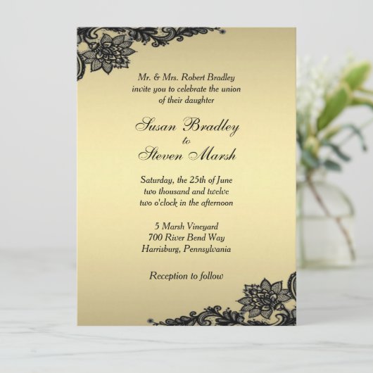 Gold Lace Wedding Uitnodiging (Staand voorkant)