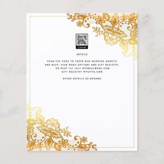 Gold Lace White Wedding Invitation Classic Elegant Flyer (Achterkant)