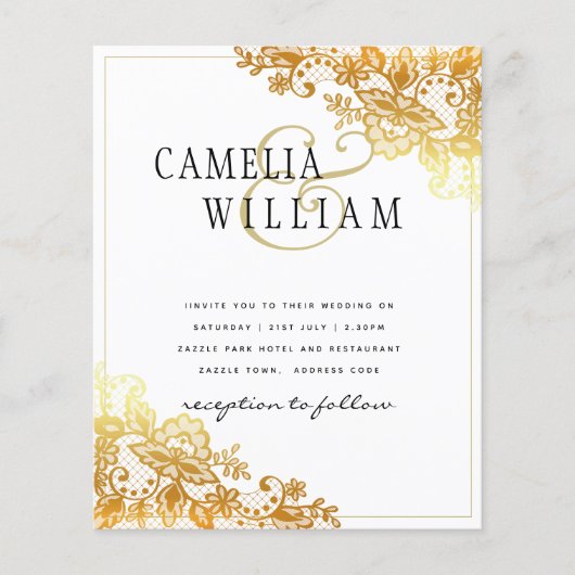 Gold Lace White Wedding Invitation Classic Elegant Flyer (Voorkant)