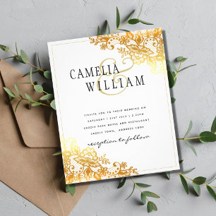 Gold Lace White Wedding Invitation Classic Elegant Flyer