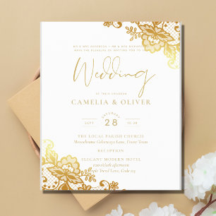 Gold Lace White Wedding Invitation Classic Elegant Flyer
