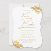 Gold Lace White Wedding Invitation Classic Elegant Kaart (Voorkant)