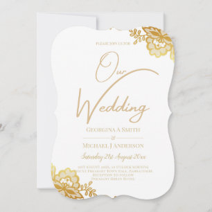 Gold Lace White Wedding Invitation Classic Elegant Kaart