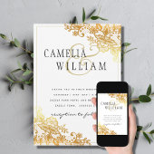 Gold Lace White Wedding Invitation Classic Elegant Kaart