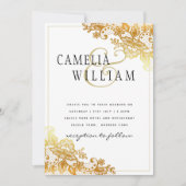 Gold Lace White Wedding Invitation Classic Elegant Kaart (Voorkant)