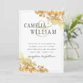 Gold Lace White Wedding Invitation Classic Elegant Kaart (Staand voorkant)