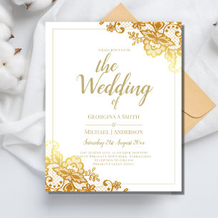 Gold Lace White Wedding Invitation Elegant Classic Flyer