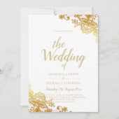 Gold Lace White Wedding Invitation Elegant Classic Kaart (Voorkant)