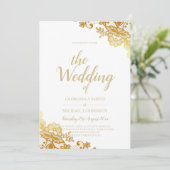 Gold Lace White Wedding Invitation Elegant Classic Kaart (Staand voorkant)