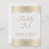 Gold Lace & White Weduwtable Number Kaart (Voorkant)
