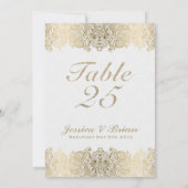 Gold Lace & White Weduwtable Number Kaart (Achterkant)