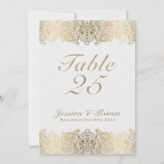 Gold Lace & White Weduwtable Number Kaart (Achterkant)