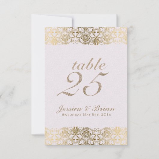 Gold Lace & White Weduwtable Number Kaart (Voorkant)