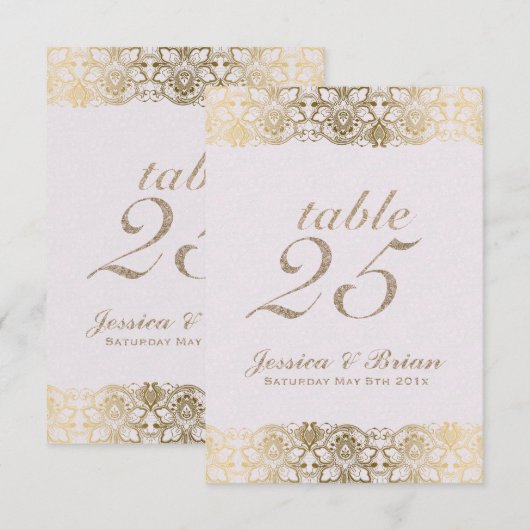 Gold Lace & White Weduwtable Number Kaart (Voorkant / Achterkant)