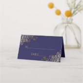 Gold Lacy Filigree op Navy Blue Wedding Write-in Plaatskaartje (Voorkant)