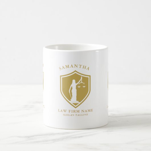 Gold Lady Justice Logo Aangepaste tekst Koffiemok (Center)