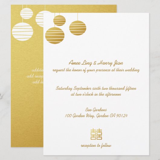Gold Lantaarn & Double Happiness Wedding Uitnodigi Kaart (Voorkant / Achterkant)