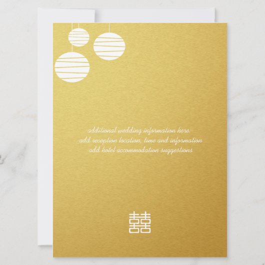 Gold Lantaarn & Double Happiness Wedding Uitnodigi Kaart (Achterkant)