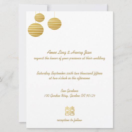 Gold Lantaarn & Double Happiness Wedding Uitnodigi Kaart (Voorkant)