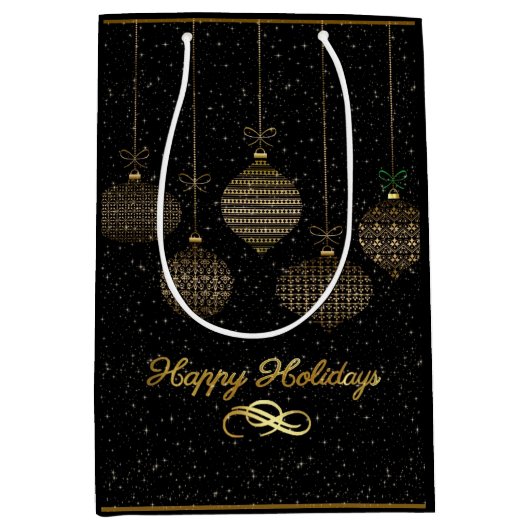 Gold lantern en stofzucht over zwarte achtergrond  medium cadeauzakje (Voorkant)