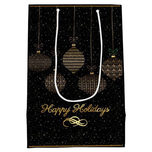 Gold lantern en stofzucht over zwarte achtergrond  medium cadeauzakje (Achterkant)